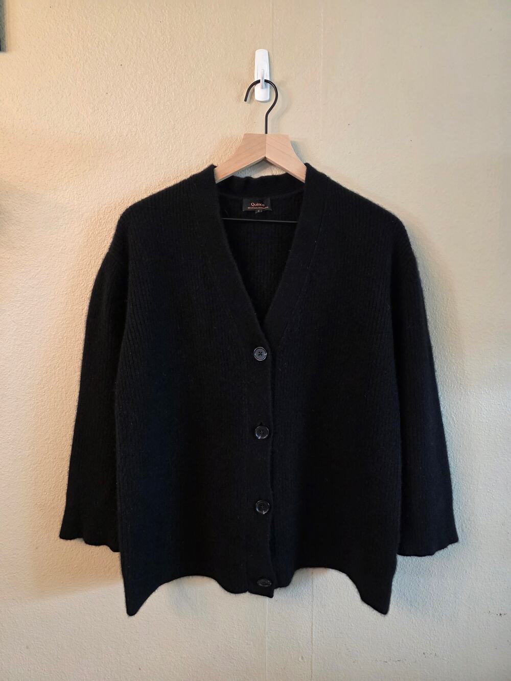 Quince Mongolian Cashmere Oversized Boyfriend Cardigan Sweater Black SZ Small